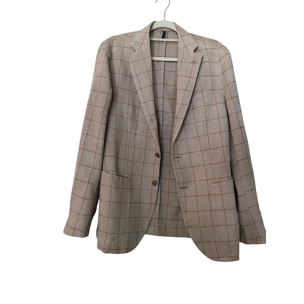 LBM 1911 Beige Checker Casual Men's Coat Summer Jacket Light Fabric Tailored - Picture 10 of 14